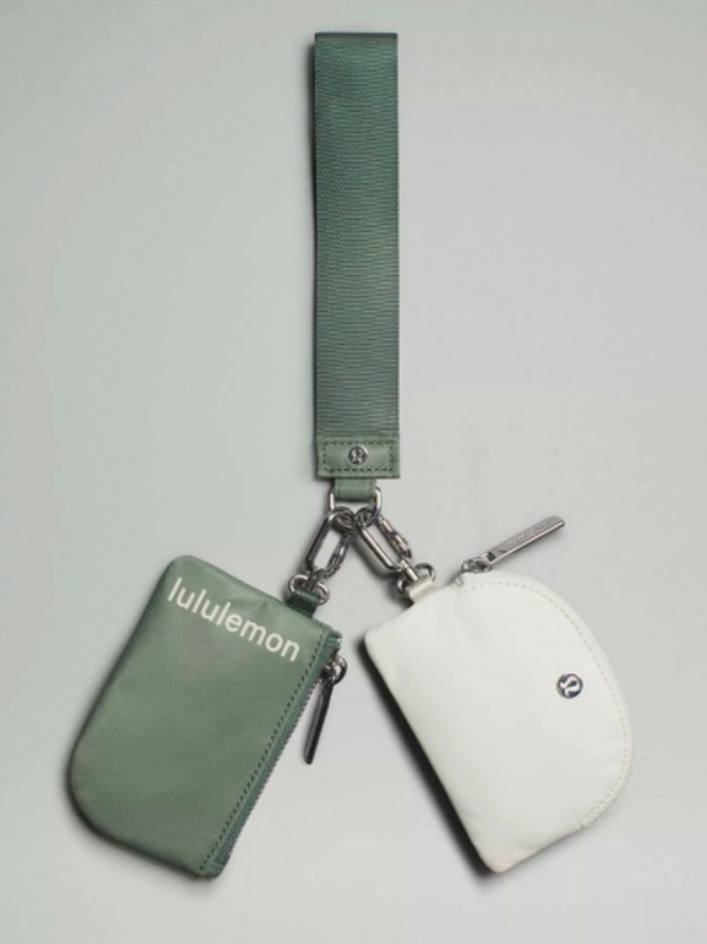 Lululemon Dual Pouch Wristlet green white new purse wallet keychain NWT